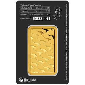 100g Gold Minted Bar Perth Mint - New Zealand Mint